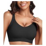 OEAK Womens Seamless Push Up Bras No Underwire Full Coverage Anti Sagging Comfortable Bras V Neck Bra Wireless Everyday Bra Black,L