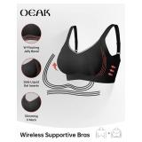OEAK Womens Seamless Push Up Bras No Underwire Full Coverage Anti Sagging Comfortable Bras V Neck Bra Wireless Everyday Bra Black,L