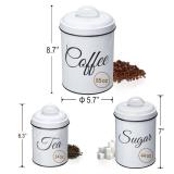 Fashionwu Coffee Tea Sugar Containers for Countertop, 3-Piece Stainless Steel Kitchen Canisters Set, Sugar Jar Coffee Jar with Lids for Fresher Goods, White Farmhouse Kitchen Decor