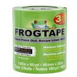 FrogTape Multi-Surface Painters Tape with PAINTBLOCK, 2 Inch Wide (1.88 In. x 60 Yds), Medium Adhesion, Green, 3 Rolls (240661)