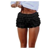 Women Lace Ruffle Bloomer Shorts Black L