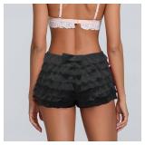 Women Lace Ruffle Bloomer Shorts Black L
