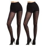 MANZI Diamond Patterned Control Top Tights Checkered Tummy Control Pantyhose 50 Denier Black Small-Medium