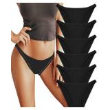 FINETOO 6 Pack String Underwear for Women Cotton High Cut Stretch Breathable Low Rise Hipster Cheeky Bikini Panties Medium