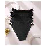 FINETOO 6 Pack String Underwear for Women Cotton High Cut Stretch Breathable Low Rise Hipster Cheeky Bikini Panties Medium