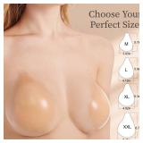 FADELLA Sticky Push UP Bra, Silicone Adhesive Nipple Covers for Women, Invisible Strapless Breast Pasties, XXL Nude