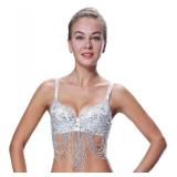 Mermaid Tops Women Silver Bra Sequin Diamond Bedazzled Beyonce Renaissance Tour Outfit Concert Sparkly Halloween Costumes, 34