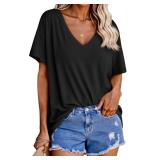 Tankaneo Womens Oversized Tshirts V Neck Short Sleeve Tops Summer Casual Loose Fit Tunic Tee Shirts Black Small