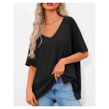Tankaneo Womens Oversized Tshirts V Neck Short Sleeve Tops Summer Casual Loose Fit Tunic Tee Shirts Black Small