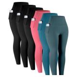 LZYVOO Leggings with Pockets for Women, 6 Packs Soft High Waisted Tummy Control Workout Yoga Pants(3BlackCPinkKBlueTeal-2XL)