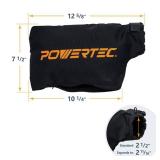 POWERTEC Miter Saw Dust Collector Bag for 10", 12" Miter Saw, Fits Nominal 2-1/2" Dust Ports, Hook and Loop Dust Bag w/Zipper and Wired Adjustable Stand for Belt Sander (75075)