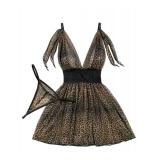 Lilosy Sexy Polka Dots Mesh Sheer Babydoll Chemise Lingerie Set Floral Lace Sleep Wear Women Deep V Slip Night Dress Nighty Negligee Gown With Thong 2 Piece Leopard Medium
