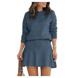 Tankaneo Womens 2 Piece Skirt Sets Pullover Sweaters Pleated Mini Skirt Fall Winter Knit Trendy Sweater Sets XL