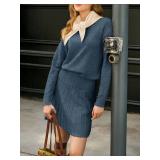 Tankaneo Womens 2 Piece Skirt Sets Pullover Sweaters Pleated Mini Skirt Fall Winter Knit Trendy Sweater Sets XL