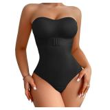 USEASY Shapewear Bodysuit Tummy Control Strapless Bra Shapewear for Women Strapless Faja Body Shaper Thong Light Shapewear Black L