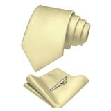 JEMYGINS Light Yellow Tie Formal Necktie and Pocket Square Tie Clip Sets for Men(88)