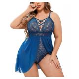 Avidlove Plus Size Lingerie for Women Sexy Sleepwear Lace Babydoll Chemise V Neck Nightgown (Blue, 4XL)