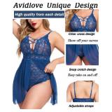 Avidlove Plus Size Lingerie for Women Sexy Sleepwear Lace Babydoll Chemise V Neck Nightgown (Blue, 4XL)