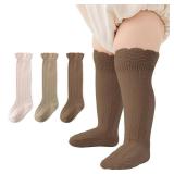 Zando Toddler Girl Socks with Ruffles Baby Knee High Stockings Toddler Leg Warm Long Socks for Preemie Newborn Infant 2T-3T Months Baby Thigh High Stockings Autumn Mocha Style Khaki/Brown/Coffee