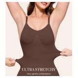 BRABIC Waist Trainer Bodysuit for Women Tummy Control Shapewear Round Neck Seamless Butt Lifter Full Body Shaper (Small, Chocolate Brown Mid Thigh)