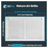 EZ-FLO 14 x 6 Inch (Duct Opening) Return Air Vent Cover for Wall or Ceiling, Solid Steel Return Air Grille, HVAC Vent Cover, White, 61628