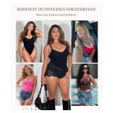 FeelinGirl Shapewear Bodysuit for Women Tummy Control Zip-Up Seamless V Neck Shapewear Thong Body Suit for Going Out, XL