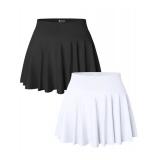 OQQ Women 2 Piece Skirts 2 in 1 Flowy Basic Versatile Stretchy Flared Casual Mini Skirts Blakc White Large