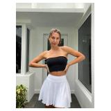 OQQ Women 2 Piece Skirts 2 in 1 Flowy Basic Versatile Stretchy Flared Casual Mini Skirts Blakc White Large