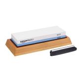 Amazon Basics Whetstone Knife Sharpening Wet Stone Dual Sided 1000/6000 Grit with Non-Slip 1 Pc, Bamboo Base, Black & Grey