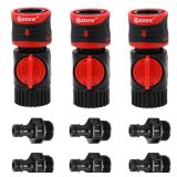 Eden 93218 Premium Garden Connect with Shutoff Valve and Water Stop & Lock Feature Quick Release Kit Hose Fittings and Adapters, (3 Sets/ 9 Pc)