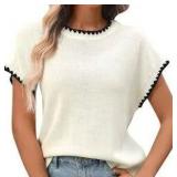 SHEWIN Womens Tops Casual Summer Sweaters Short Sleeve Shirts for Women 2026 Crewneck Lightweight Knit Sweater Top Spring Outfits White S