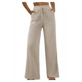EVALESS Corduroy Pants Women Wide Leg High Waisted Straight Leg Baggy Lounge Trousers Beige L