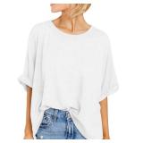 Women Oversized T-Shirt Summer Casual Short Sleeve Loose Tee Tops White, S