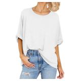 Women Oversized T-Shirt Summer Casual Short Sleeve Loose Tee Tops White, S