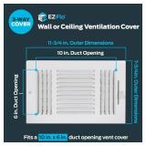 EZ-FLO 10 x 6 Inch (Duct Opening) Air Vent Cover for Wall or Ceiling, Three-Way Ventilation Register, Solid Steel HVAC Register Cover, White, 61614