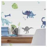RoomMates RMK4101SCS Watercolor Dinosaur Peel and Stick Wall Decals,Blue, Green, Gray