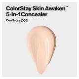 Revlon ColorStay Skin Awaken 5-in-1 Concealer, Lightweight, Creamy Longlasting Face Makeup with Caffeine & Vitamin C, For Imperfections, Dark Circles & Redness, 003 Cool Ivory, 0.27 Fl Oz