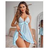 Avidlove Maternity Lingerie Lace Babydoll for Women Strap Chemise Mesh Sleepwear Outfits Large