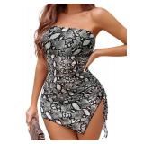 Avidlove Womens Mesh Dress Bodycon Mini Lingerie Dress Backless Tube Ruched Slit Clubwear Outfits Snake Print S
