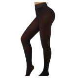 Tyusatu Fleece Lined Tights Leggings Women Black,Fleece Lined Tights Thermal Warm or Winter Skintone Sheer Large