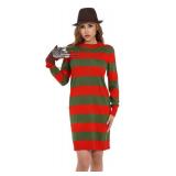 Halloween Scary Costumes for Women Long Sleeve Knitted Sweater Dress with Brown Hat and Claw Gloves Set for Cosplay Horror Theme Parties(L)