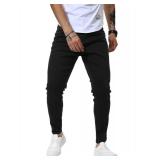 Woenzaia Mens Slim Fit Jeans Black Stretchy Skinny Denim Jeans Casual Fashion Taper Leg Fitted Jean Pants with Pockets, 34