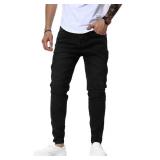 Woenzaia Mens Slim Fit Jeans Black Stretchy Skinny Denim Jeans Casual Fashion Taper Leg Fitted Jean Pants with Pockets, 34