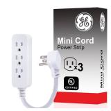 GE Designer 3-Outlet Power Strip, 1 Ft Braided Extension Cord, 3 Grounded Outlets, Flat Plug, Mini Cord, Premium, White, 45190