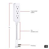 GE Designer 3-Outlet Power Strip, 1 Ft Braided Extension Cord, 3 Grounded Outlets, Flat Plug, Mini Cord, Premium, White, 45190