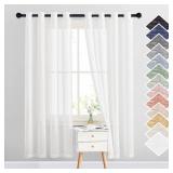 NICETOWN White Sheer Linen Curtains Flax Texture for Bedroom, Vintage Grommet Top Semitransparent Privacy Window Treatment Light Filtering for Living Room / Flat, W52 x L72, Set of 2
