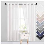 NICETOWN White Sheer Linen Curtains Flax Texture for Bedroom, Vintage Grommet Top Semitransparent Privacy Window Treatment Light Filtering for Living Room / Flat, W52 x L72, Set of 2