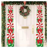 Gilprop 2 Pcs Candy Christmas Porch Sign Banner Candyland Lime Green Red Peppermint Xmas Door Decoration Lollipop Candy Cane Hanging Decorations for Outdoor Indoor Yard Garden Wall Decor, 71 Inch