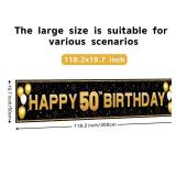 50th Birthday Decorations for Men & Women - Extra Large 6ft Backdrop Banner (70x47 Inch) Black Gold, Over The Hill Party Supplies for Indoor/Outdoor Use, 50 & Fabulous, Happy 50th Birthday Banner