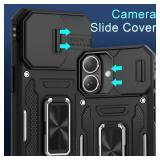 DEERLAMN Case for iPhone 17 6.3-Inch with Slide Camera Cover, Rotated Ring Kickstand Military Grade Shockproof Protective Cover-Black
